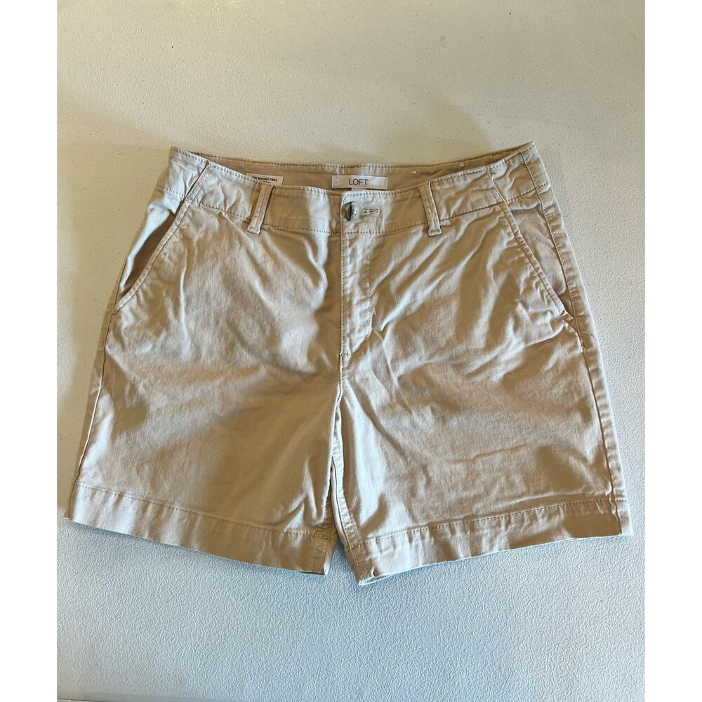 LOFT The Washed Twill Short 6" Womens Size 6 Beige Cotton Spandex Casual